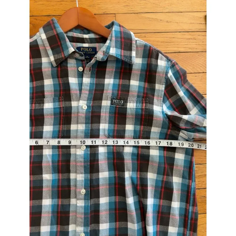 Polo Ralph Lauren XL Plaid Flannel Button Shirt Blue Brown Cotton